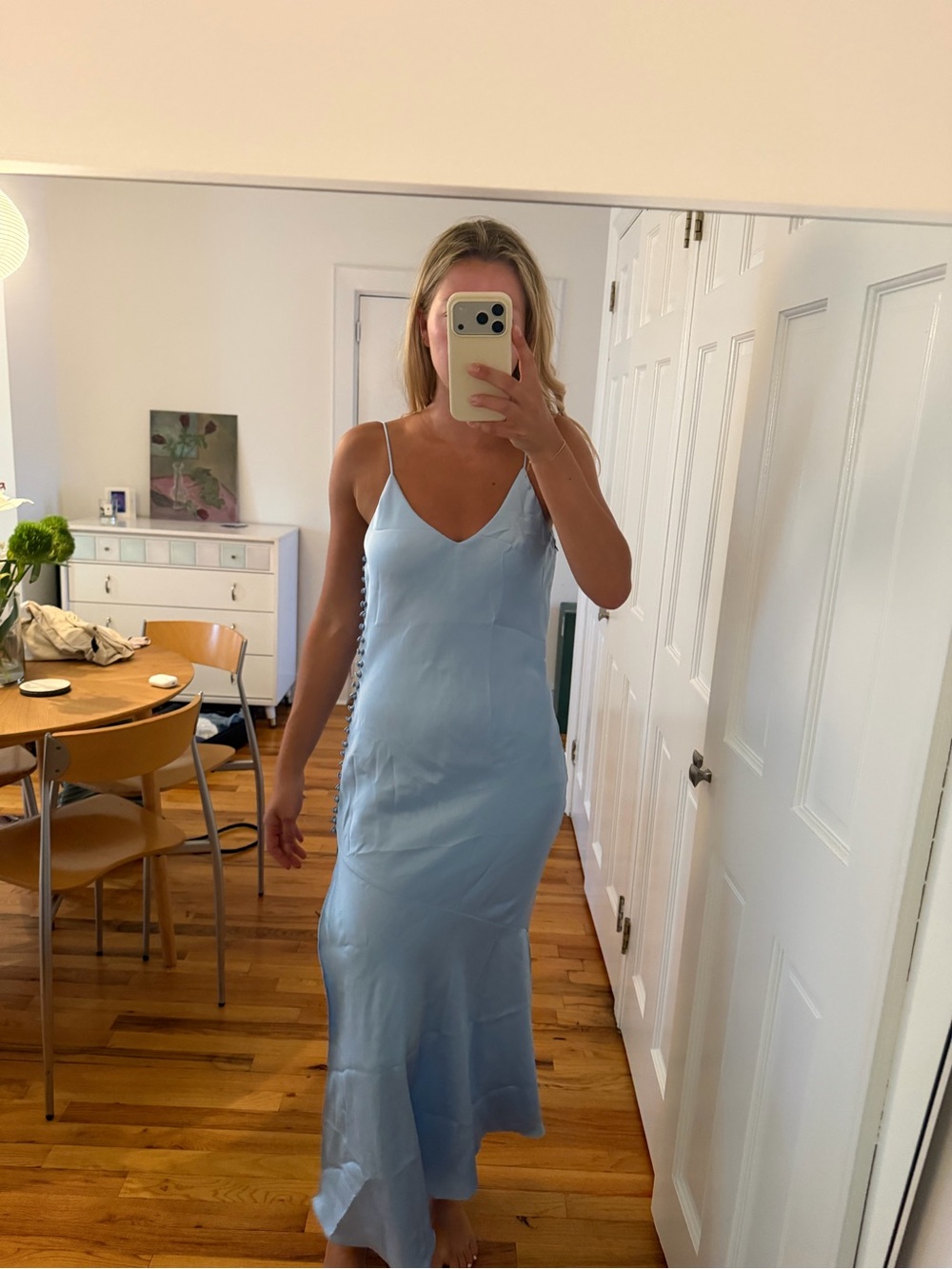 Atoir Sky Blue Slip Maxi Dress with Side Button Detail